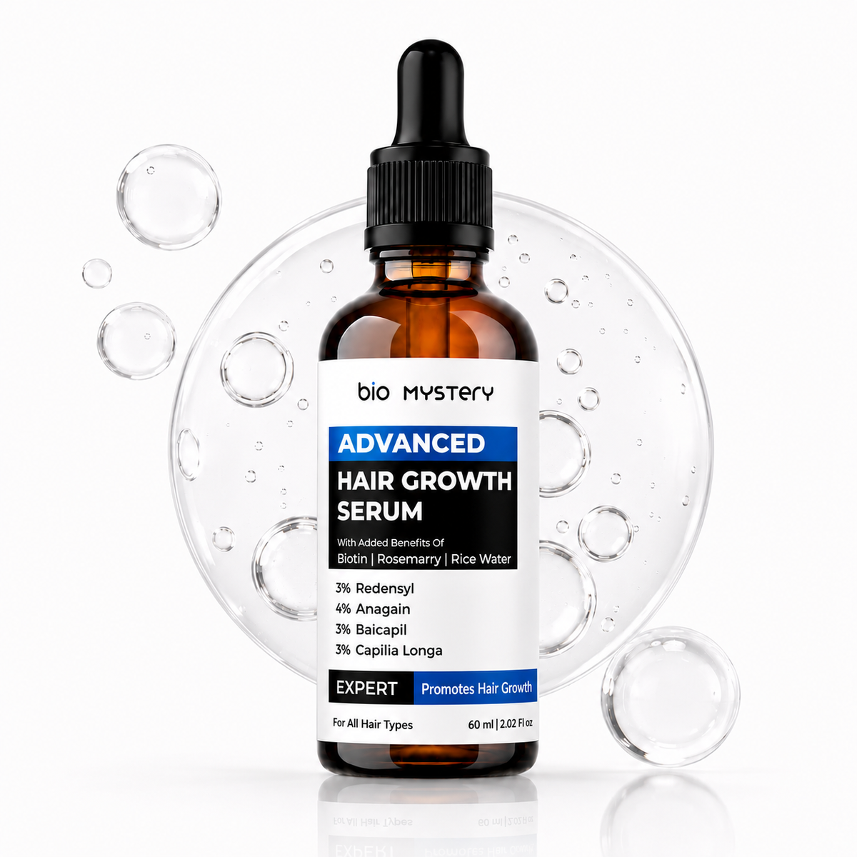 बायोटिन, रोज़मेरी और चावल के पानी के अतिरिक्त लाभों से युक्त एडवांस्ड हेयर ग्रोथ सीरम